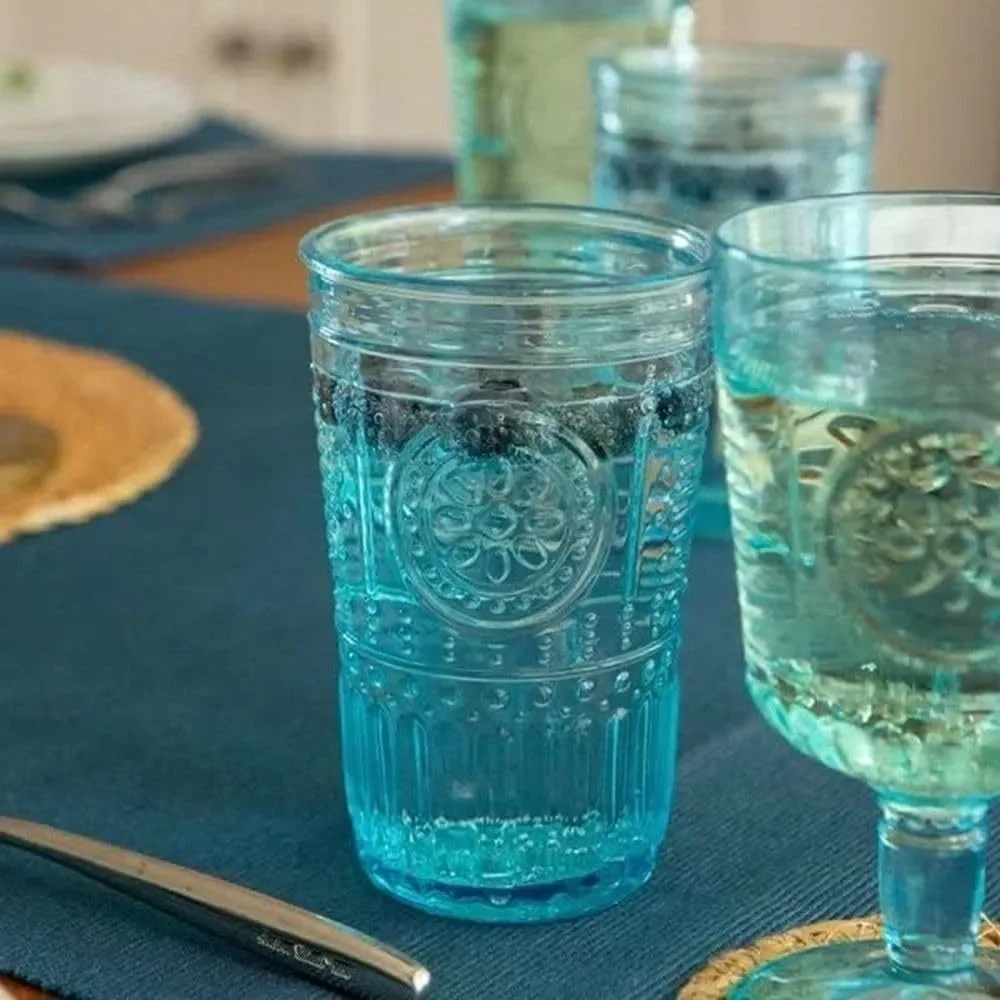 Romantic 16 oz. Cooler Beverage Glasses for Cold Drinks, Set of 4- Light Blue